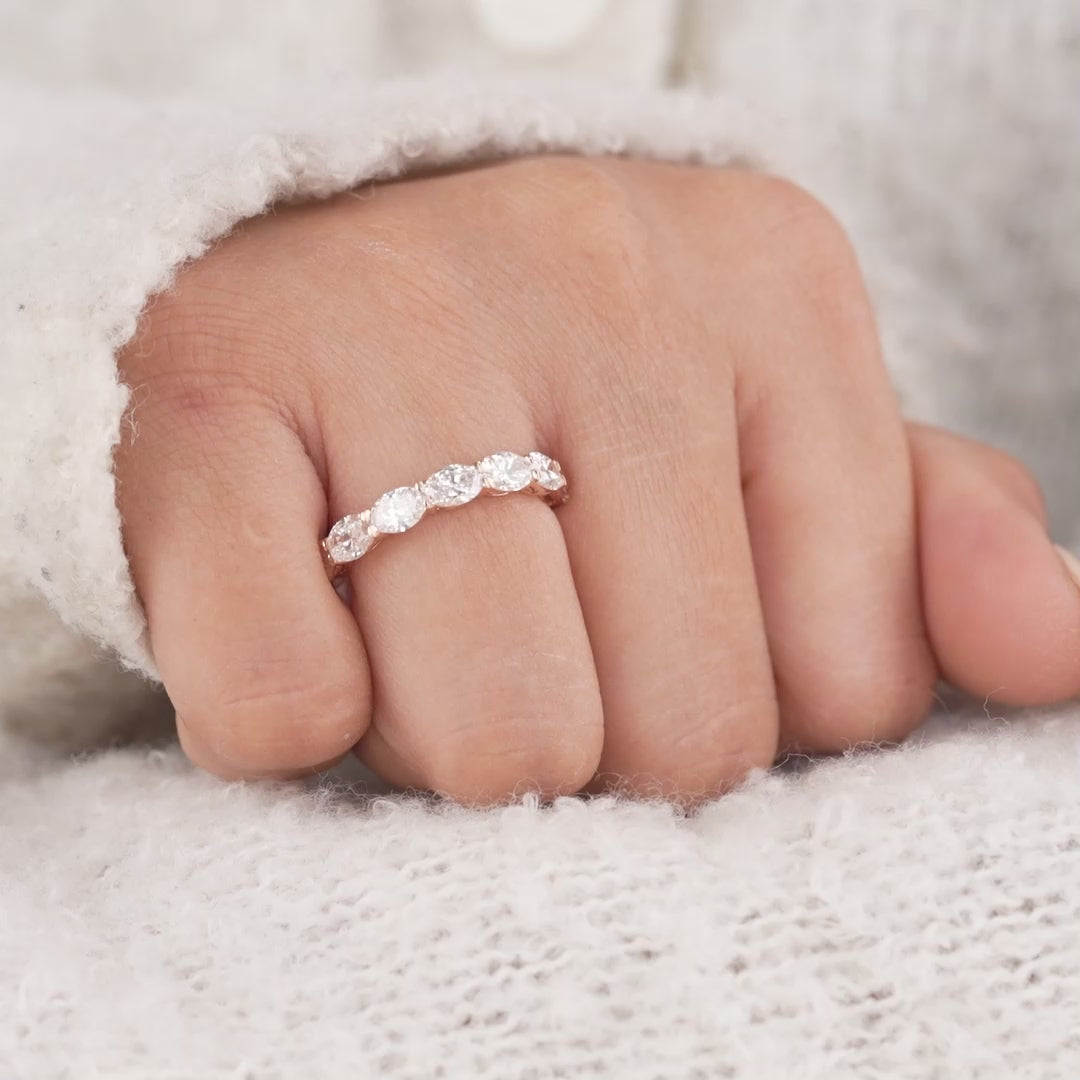 Oval Diamond Wedding Band for Women Rose Gold Stackable Ring