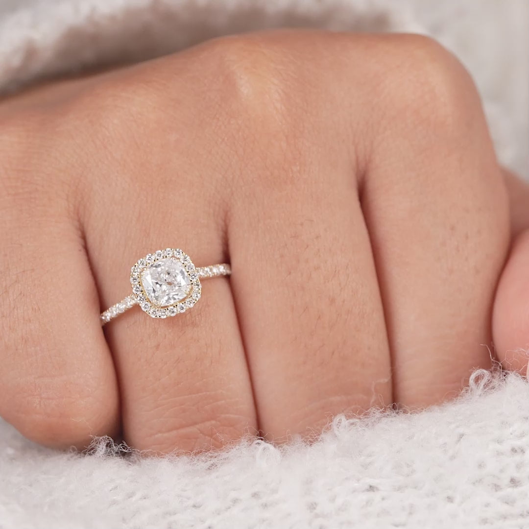 Cushion Cut Lab Diamond Halo Engagement Ring