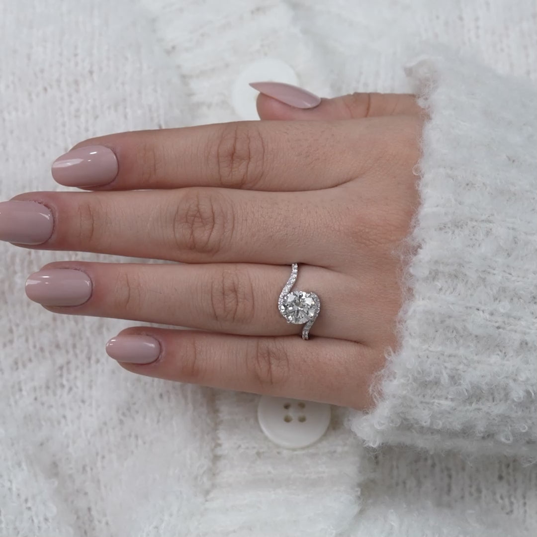 Round Cut Lab Diamond Solitaire Engagement Ring With Bypass Band