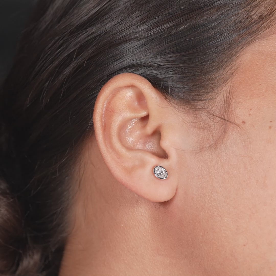 Oval Cut Lab Diamond Stud Earrings with Sleek Bezel Setting