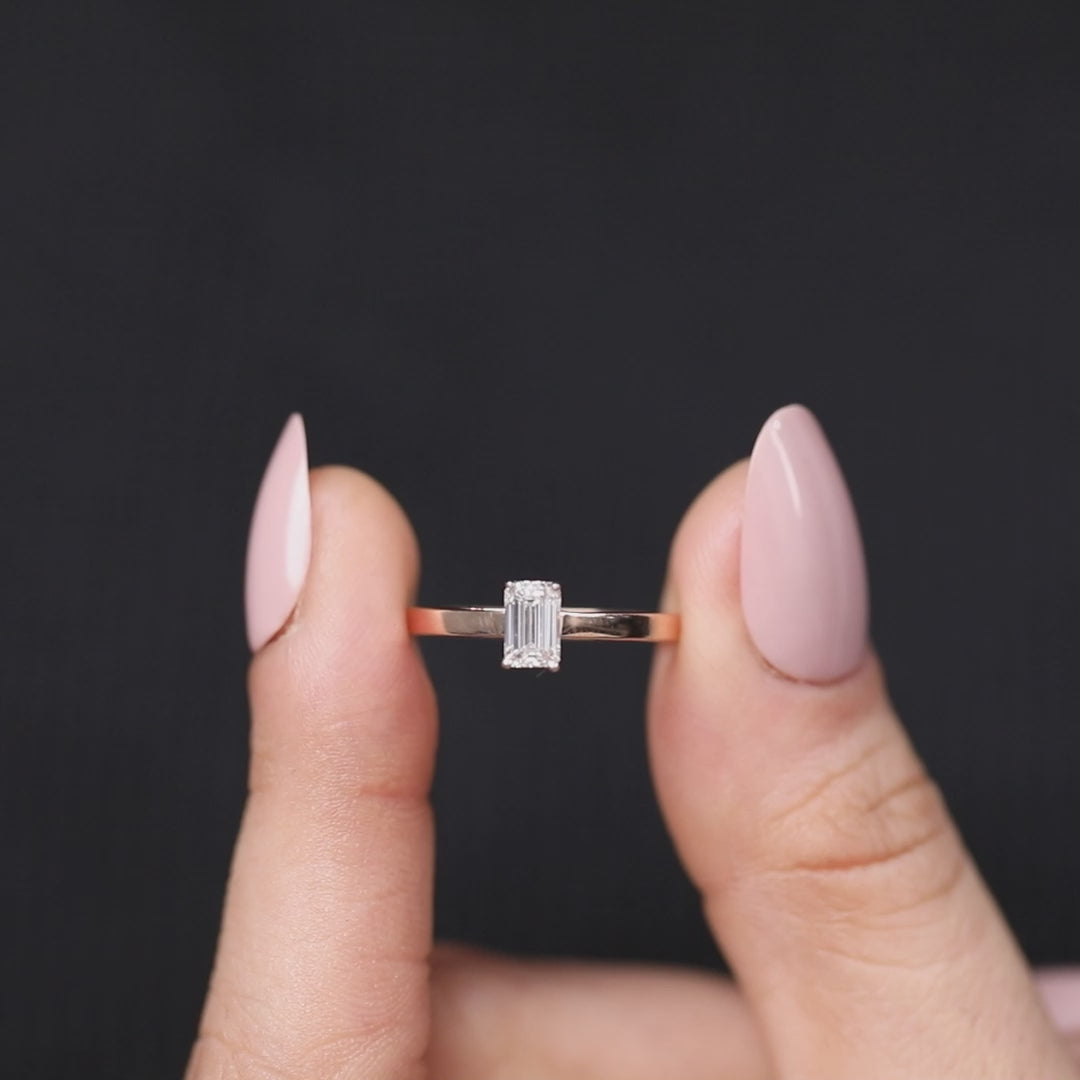 Emerald Cut Lab Diamond Solitaire Engagement Ring