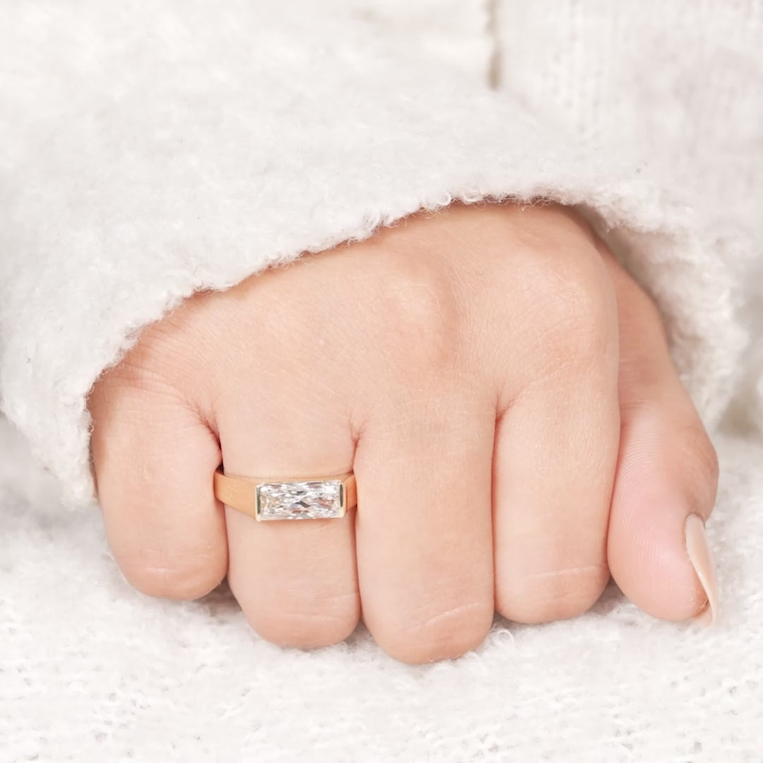 Modern Radiant Cut Lab Diamond Ring with Wide Gold Band