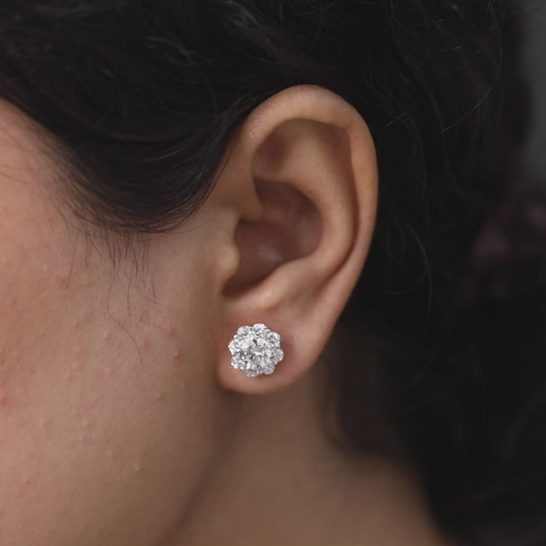 Round Cut Halo Lab Grown Diamond Stud Earrings