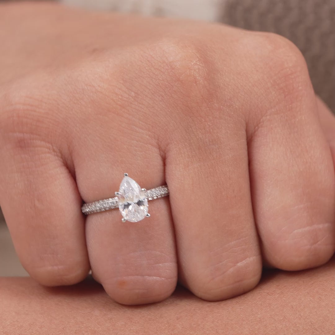 Pear Cut Lab Diamond Engagement Ring With Pave Band