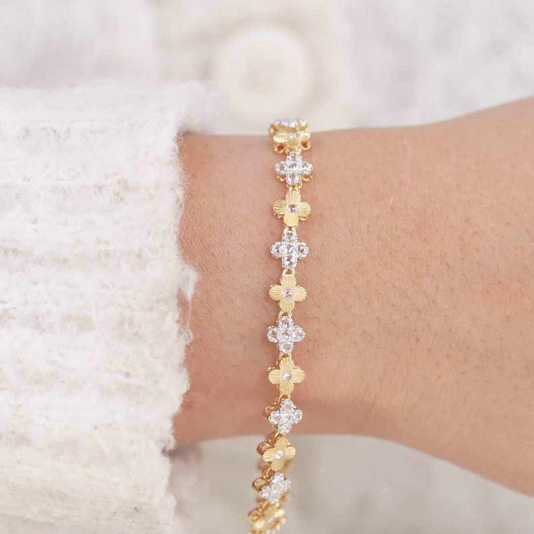 Motif Design Floral Rose Cut Lab Diamond Tennis Bracelet