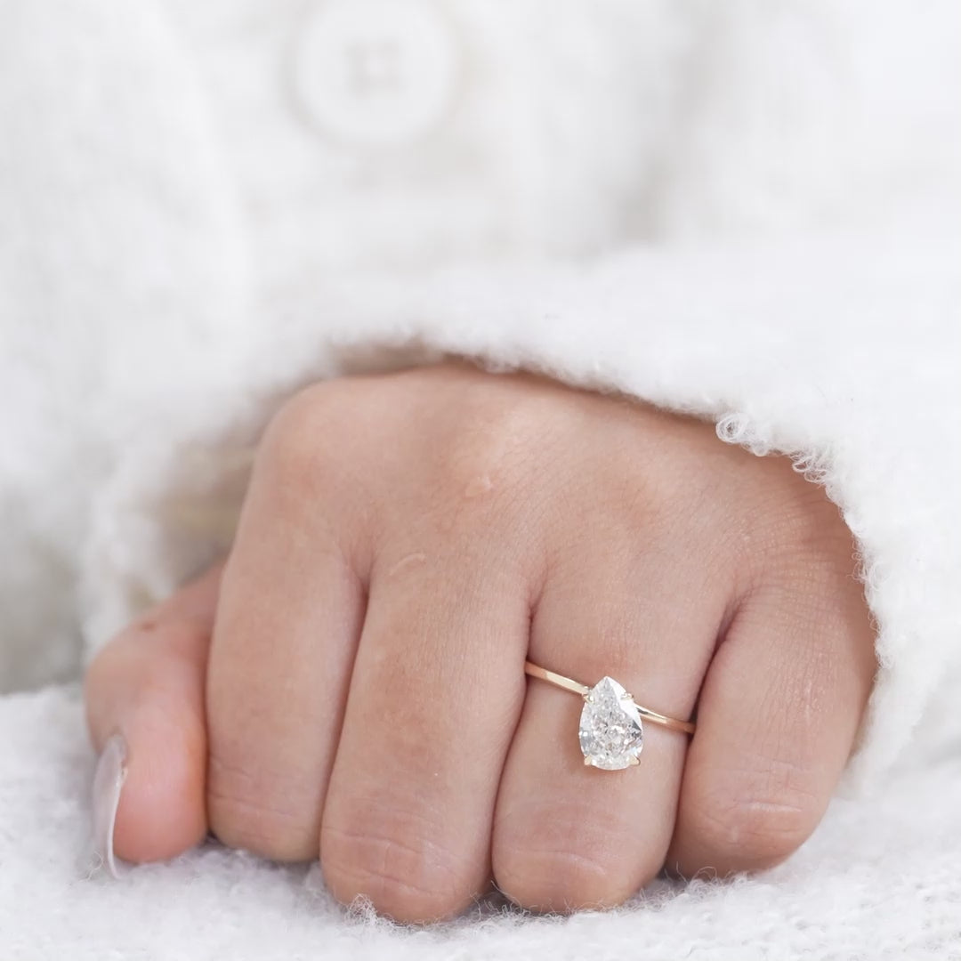 Luxury Pear Cut Lab Diamond Open Band Minimal Gold Ring