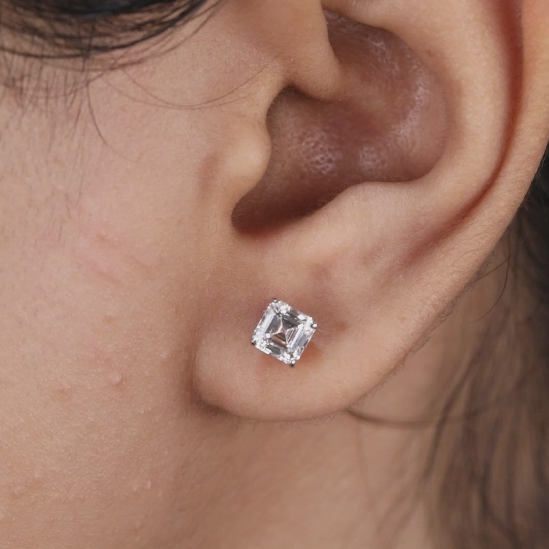 Asscher Cut Lab Diamond Basket Set Stud Earrings