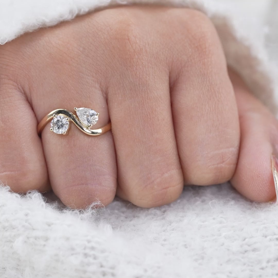 Luxury Two Stone Lab Diamond Round & Pear Toi et Moi Ring
