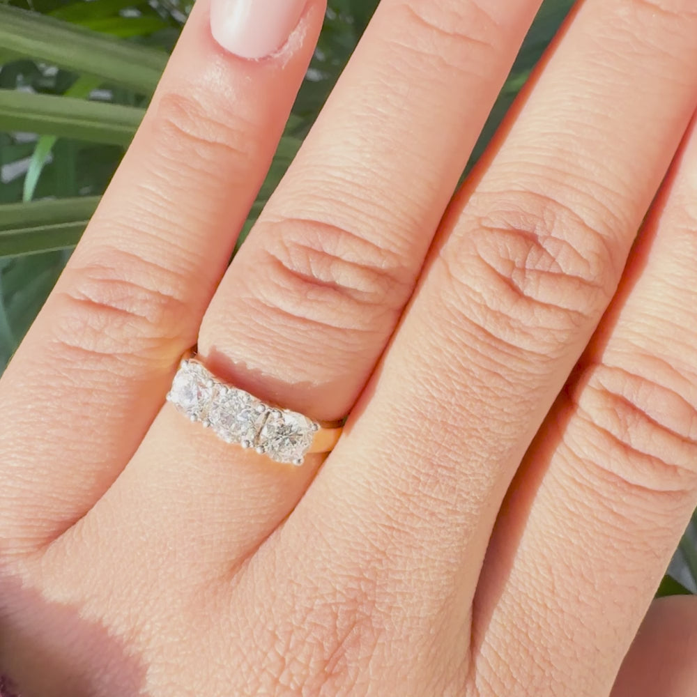 Round Cut Lab Grown Diamond Three Stone Engagement Ring