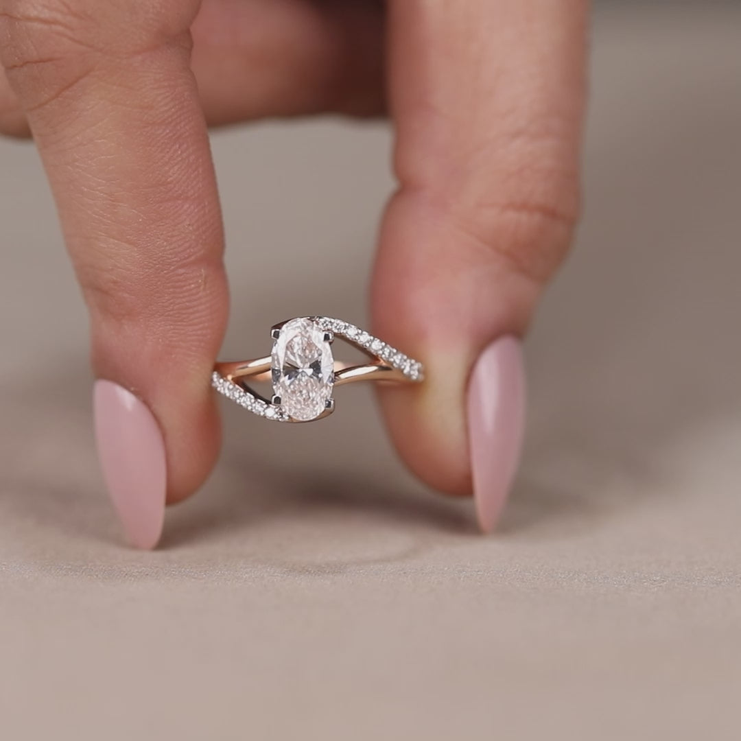 Split shank oval lab created diamond ring anniversary