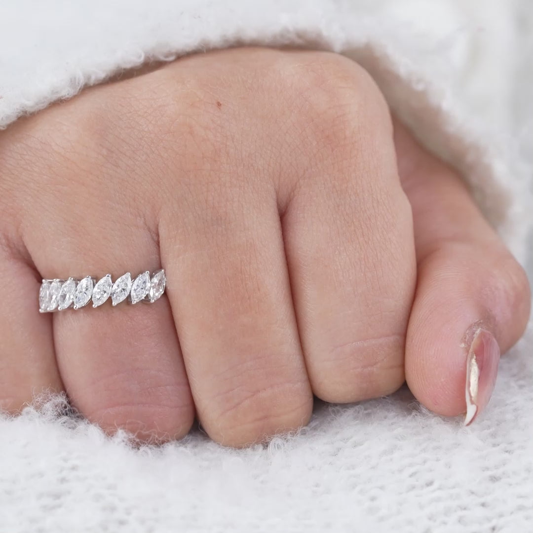 Marquise Cut Lab Diamond Half Eternity Wedding Ring