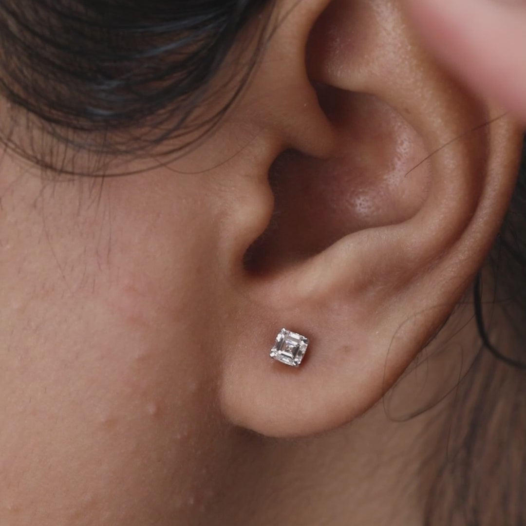 Asscher Diamond Stud Earrings Gift For Mom, Daughter