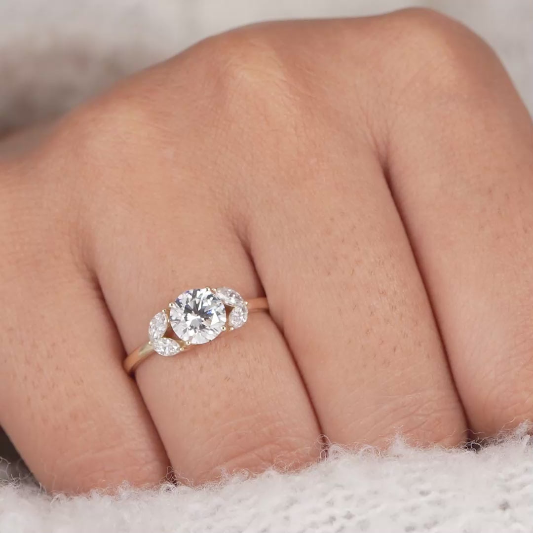 Floral Cluster Round Cut Lab Diamond Engagement Ring
