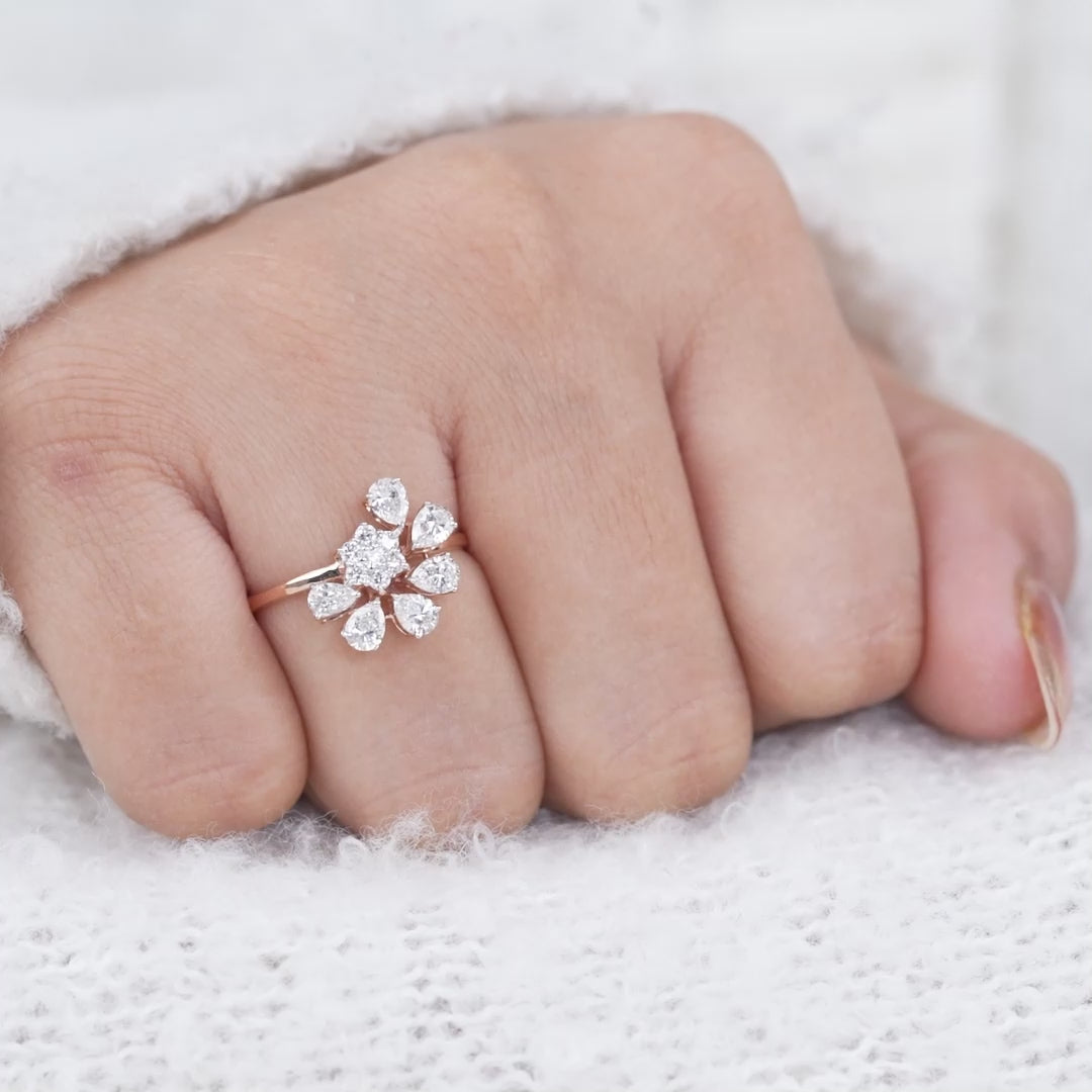 Floral Cluster Pear Lab Diamond Wedding Ring