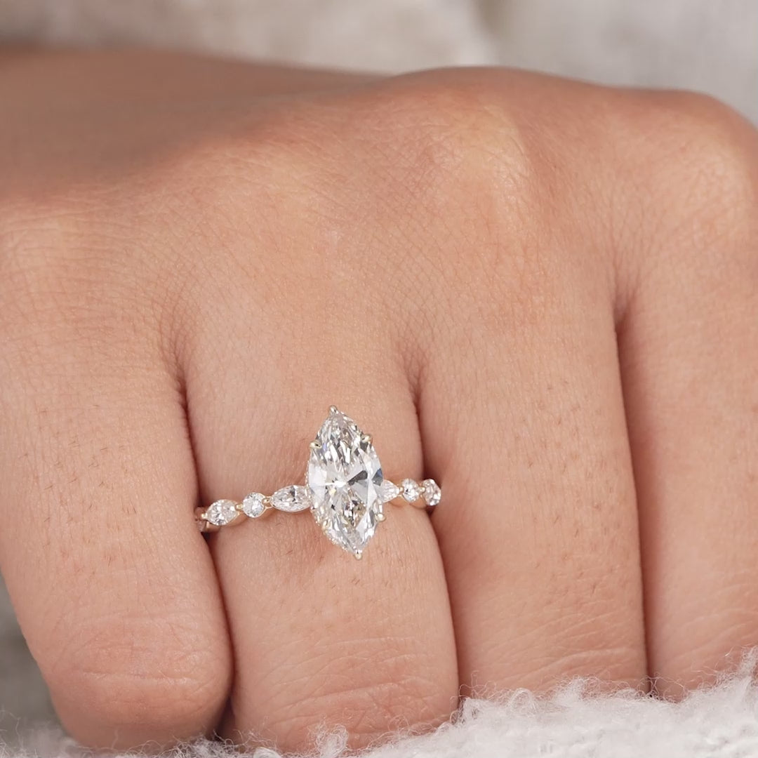 Marquise Lab Diamond Hidden Halo Engagement Ring