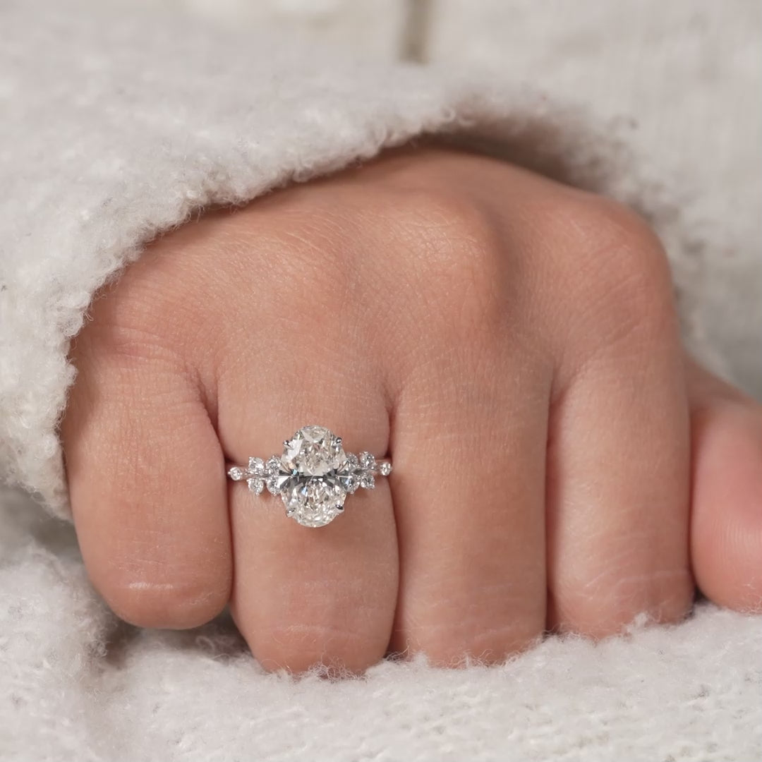 Floral Cluster Oval Cut Lab Diamond Engagement Ring