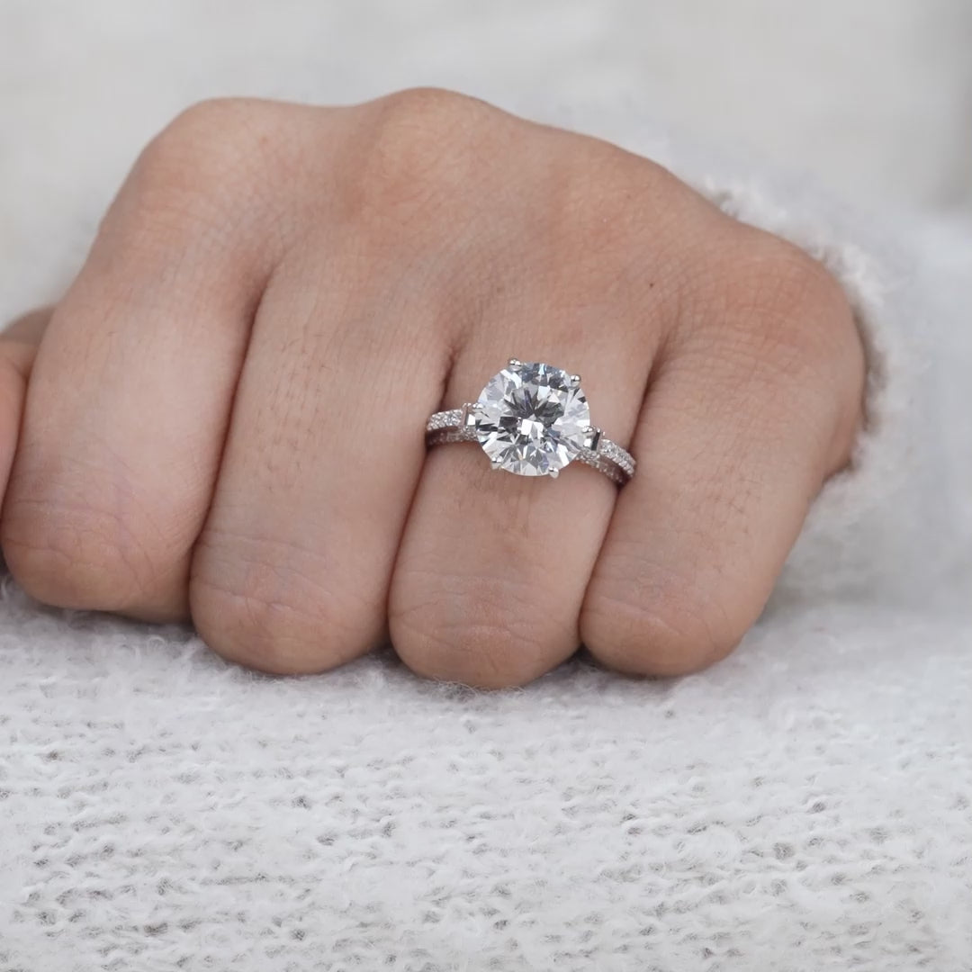Vintage Bow Detail Round Cut Lab Diamond Engagement Ring