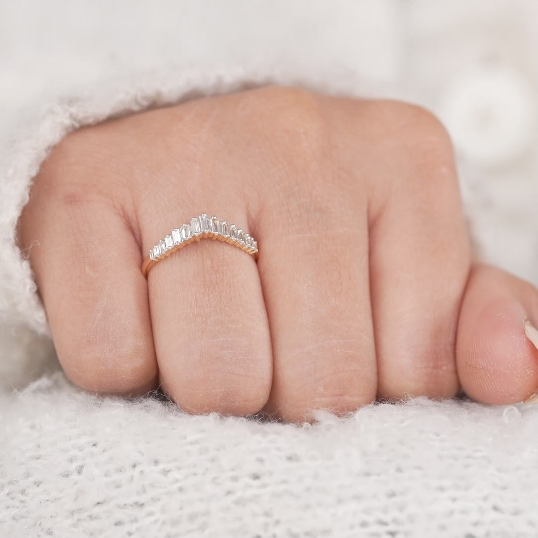 Elegant Baguette Lab Diamond Curved Wedding Band
