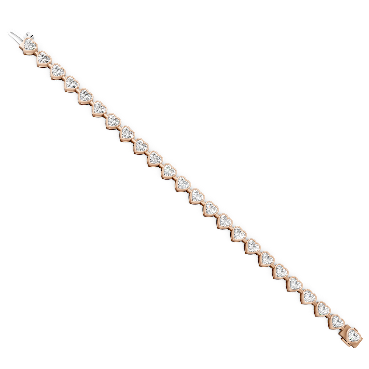 Bezel Set Heart Cut Lab Grown Diamond Tennis Bracelet, 14K Rose Gold Bracelet For Ena Martinovic