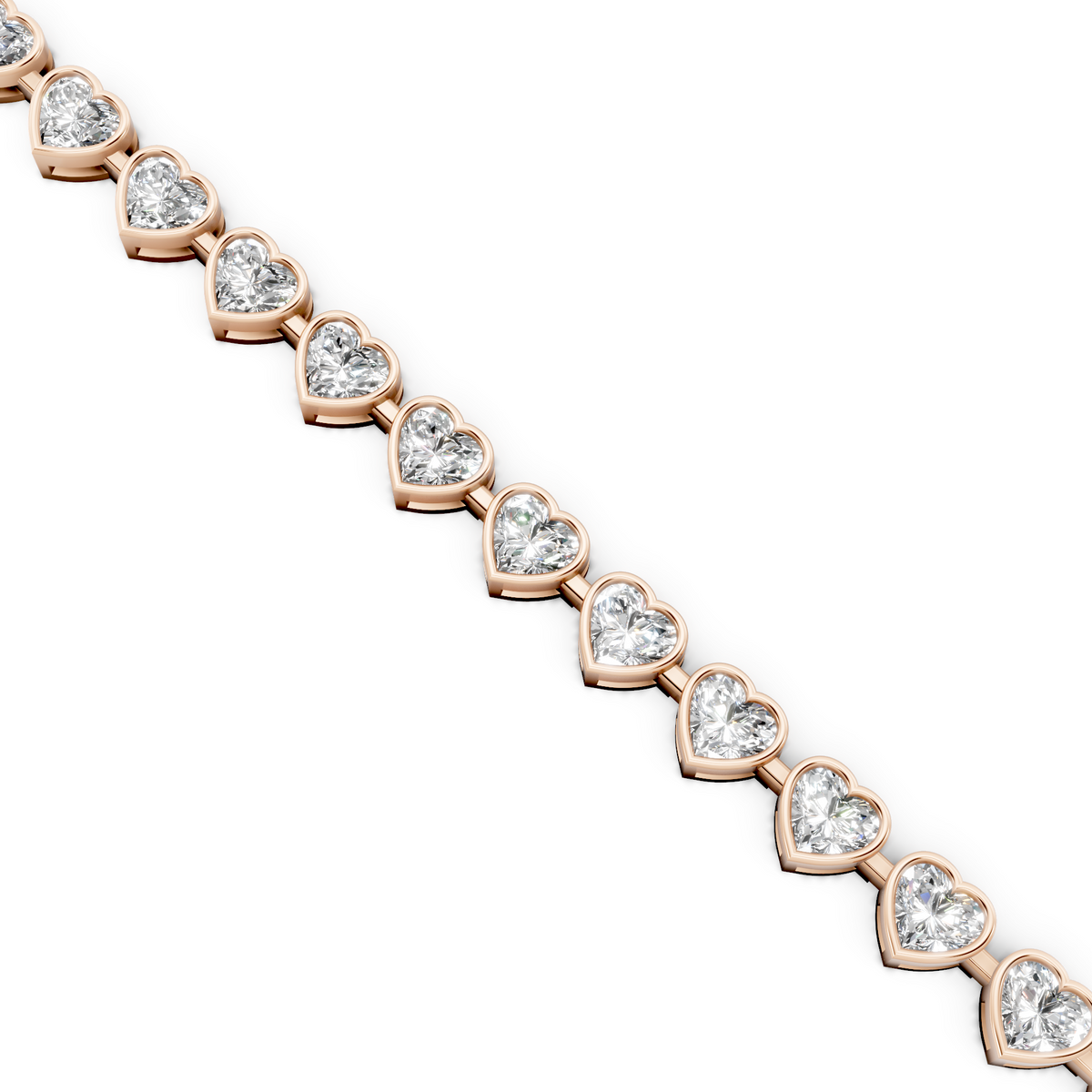 Bezel Set Heart Cut Lab Grown Diamond Tennis Bracelet, 14K Rose Gold Bracelet For Ena Martinovic