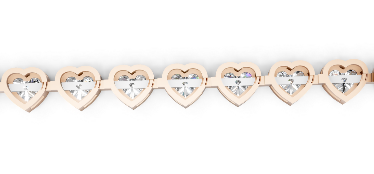 Bezel Set Heart Cut Lab Grown Diamond Tennis Bracelet, 14K Rose Gold Bracelet For Ena Martinovic