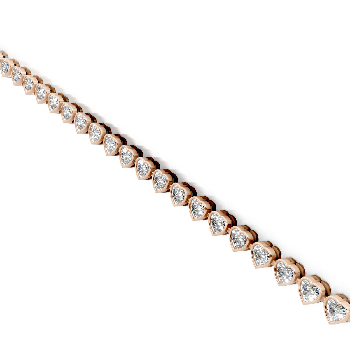 Bezel Set Heart Cut Lab Grown Diamond Tennis Bracelet, 14K Rose Gold Bracelet For Ena Martinovic