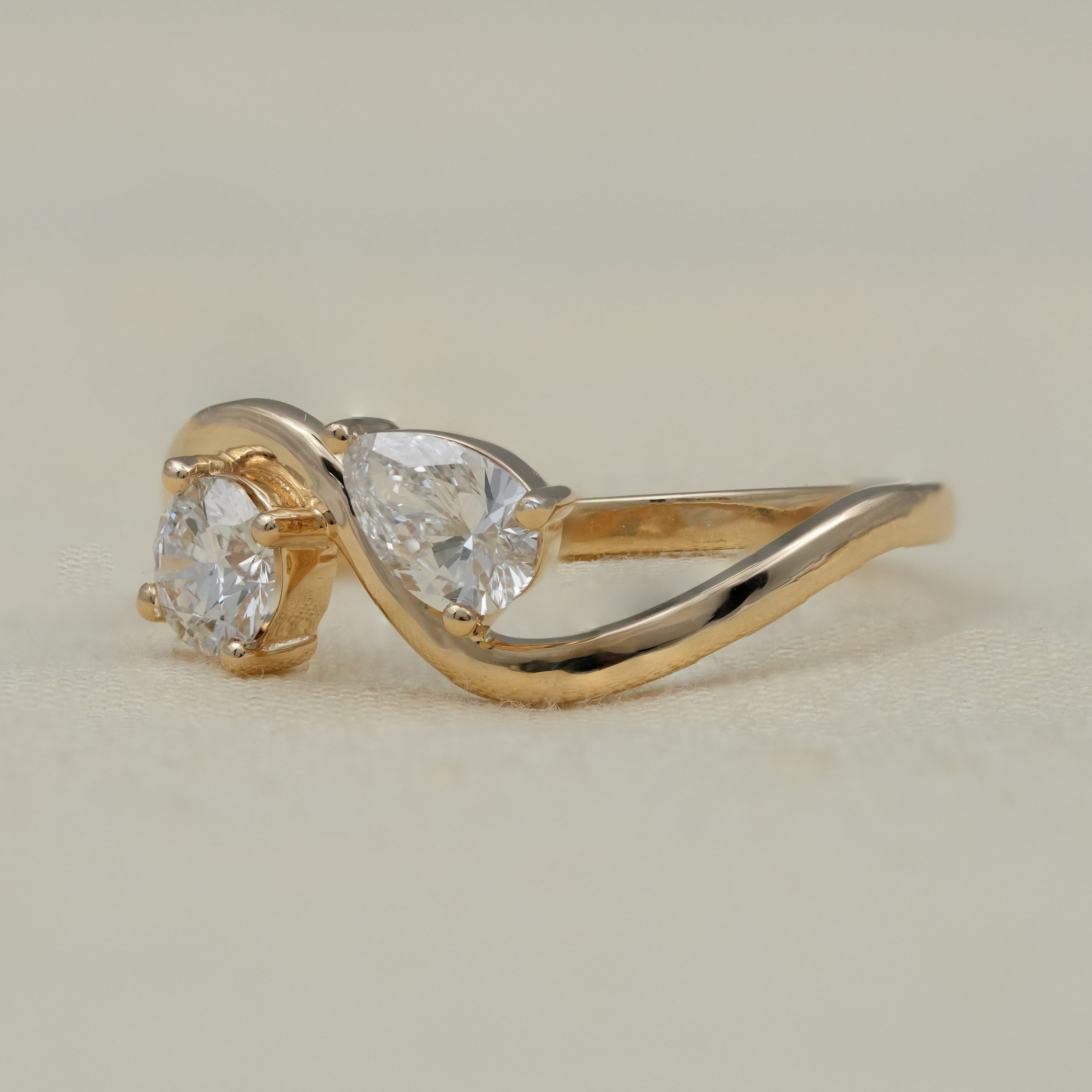 Luxury Two Stone Lab Diamond Round & Pear Toi et Moi Ring